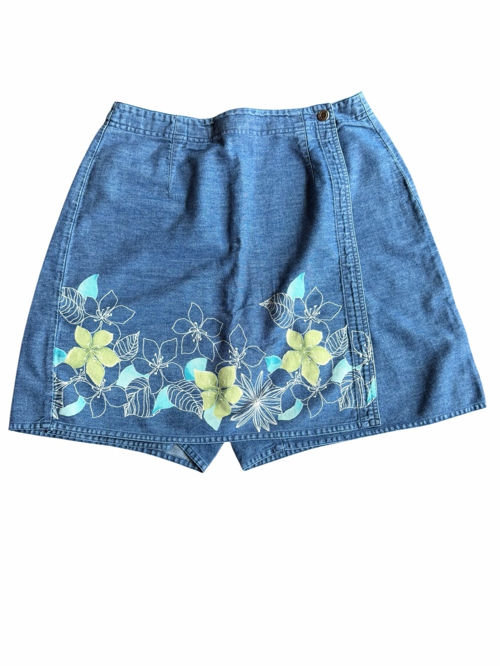 Y2K Villager Sport 100% Cotton Floral Screen Printed Faux Wrap Denim‎ Skort